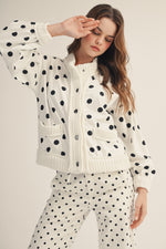 Load image into Gallery viewer, Polka Dot Ribbed Knit Trim Cardigan
