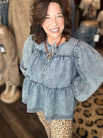 Load image into Gallery viewer, Denim Baby Doll W/Balloon Sleeve Top
