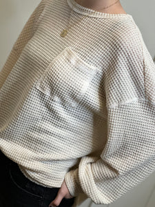 Cream Waffle Knit Long Sleeve Pocket Top