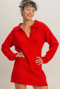 DOUBLE ZERO ~ Sophisticated Polo Long Sleeve Sweater Dress