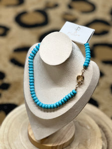 Natural  Stone Charm Spring Clasp Beaded Necklace