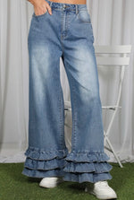 Load image into Gallery viewer, Vine &amp; Love Flared Ruffle Hem Cropped Denim Pants
