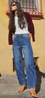 Load image into Gallery viewer, ARTEMIS VINTAGE~ High Rise Relaxed Tapered Dark Wash Barrel Jeans
