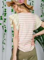 Load image into Gallery viewer, Vine &amp; Love Lace Flutter Sleeve Stripe Top
