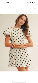 Load image into Gallery viewer, Lov Lov Puff Sleeve Denim Polka Dot Dress
