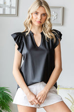 Load image into Gallery viewer, Flutter Sleeve Split Neck Faux Leather
