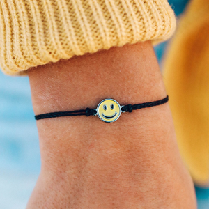 Pura Vida HAPPY FACE CHARM BRACELET IN BLACK