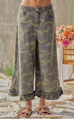 Load image into Gallery viewer, BIBI ~ Camouflage Denim Ruffled Hem Mid Rise Bloomer Pants (Loose Fit)
