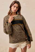 Load image into Gallery viewer, Bibi Leopard French Terry Color Block Top
