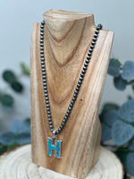 Load image into Gallery viewer, Navejo Pearl Turquoise Letter Necklace
