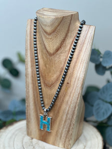 Navejo Pearl Turquoise Letter Necklace