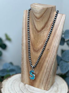 Navejo Pearl Turquoise Letter Necklace