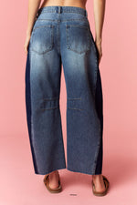 Load image into Gallery viewer, Color Block Washed Barrel Denim
