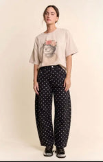 Load image into Gallery viewer, Black &amp; White Polka Dot Barrel Denim
