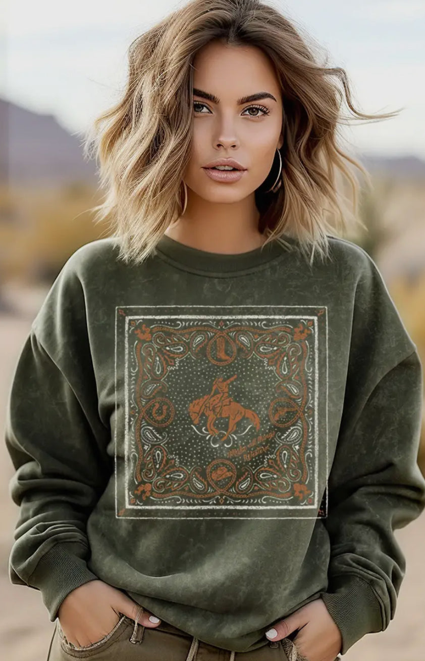 Make All Thing Western Mineral Graphic Sweatshirt in Olive