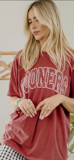 Load image into Gallery viewer, LivyLu ~ Ou Sooners Polka Dot Puff Ink Crimson Comfort Colors Tee * Licensed
