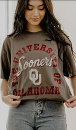 Load image into Gallery viewer, LivyLu Oklahoma Sooners Draft Charcoal Thrifted Tee *LICENSED
