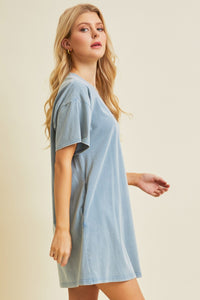 Mint Blue Classic Washed T-Shirt Dress