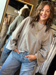 Oversized Bell-Sleeve Distressed Sweatshirt