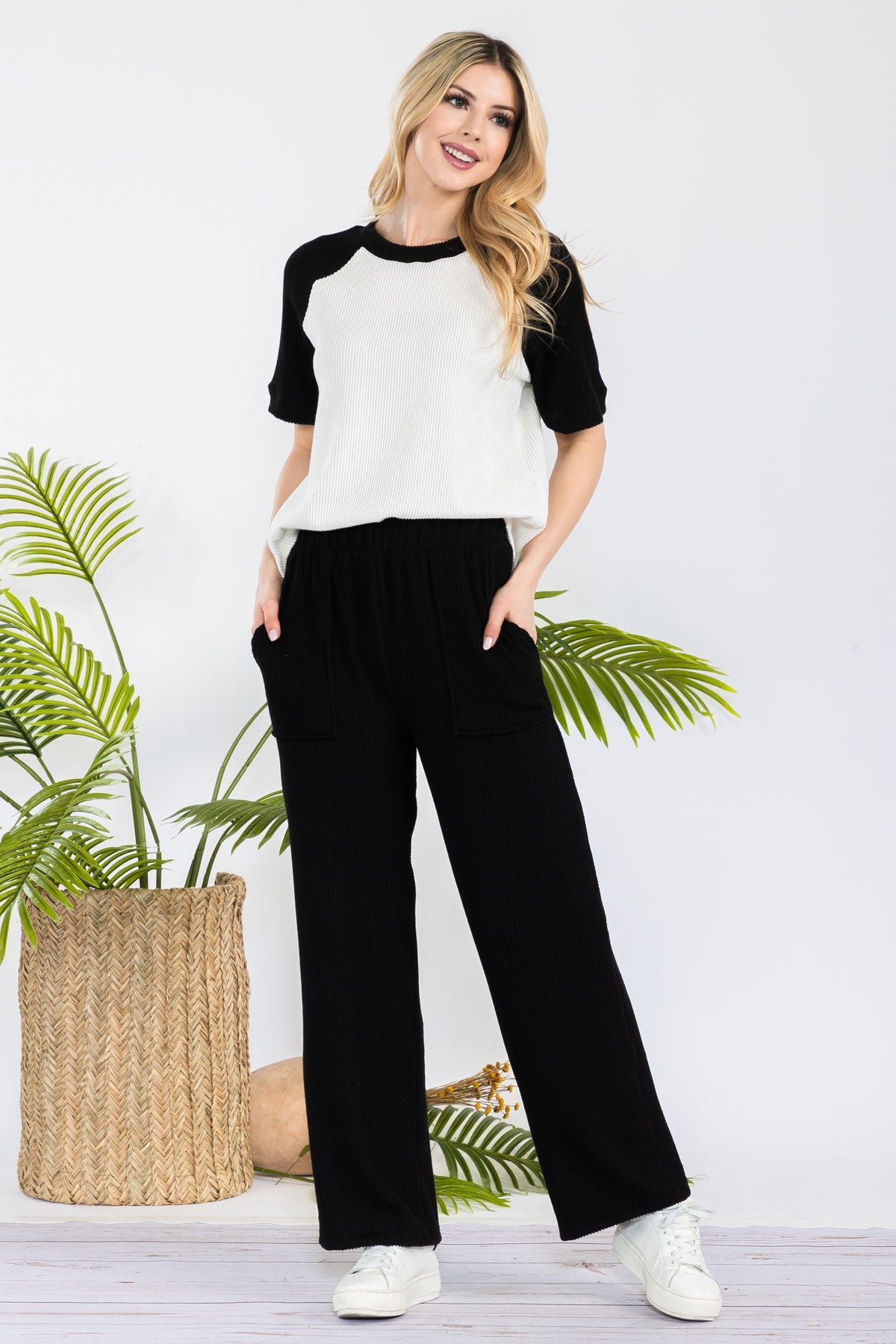 Stylive Capri Curly Ribbed Lounge Pants