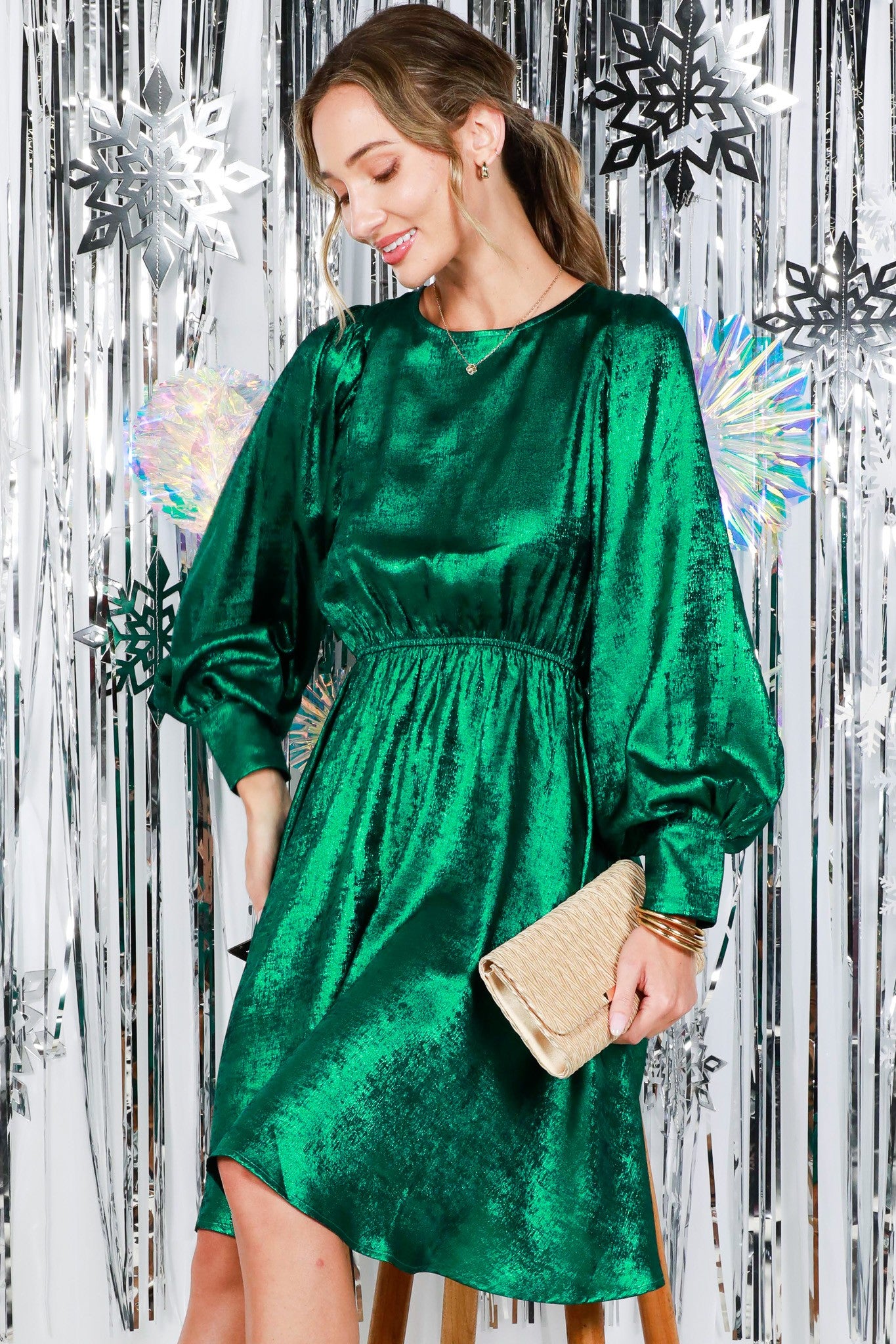 Metallic  Green Foil Dress