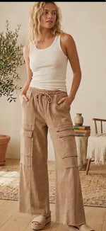 Load image into Gallery viewer, Sewn &amp; Seen ~ Mineral Washed Terry Cargo Pants Colors: Red, Black or Taupe
