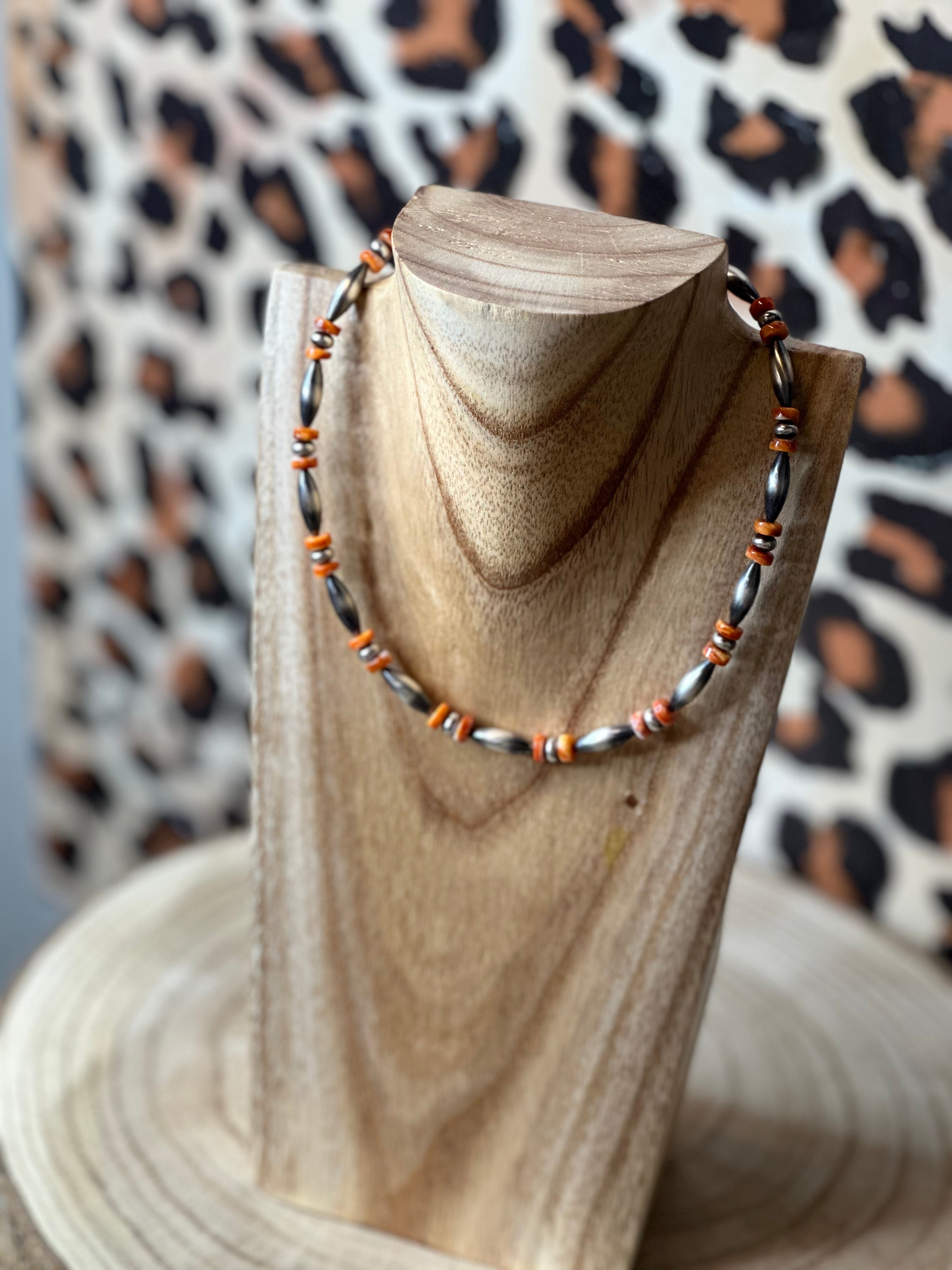 Sterling Silver Torpedo Choker w/Orange Spiny