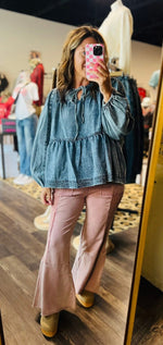 Load image into Gallery viewer, Denim Baby Doll W/Balloon Sleeve Top
