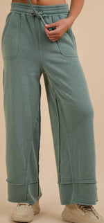 Load image into Gallery viewer, New In Acid Washed Sage Comfy Casual Long Pants
