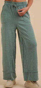 New In Acid Washed Sage Comfy Casual Long Pants