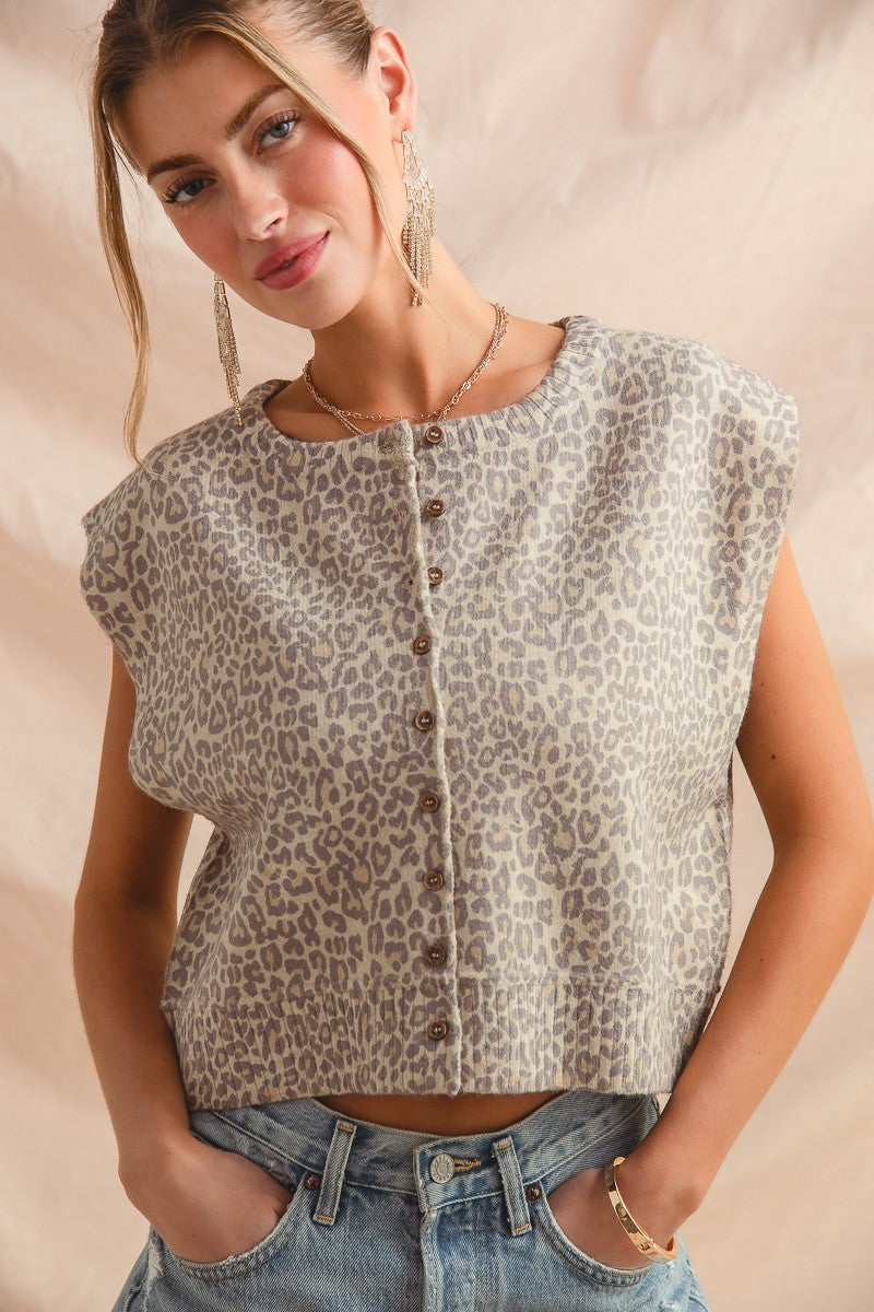 Vintage Leopard Button Vest/Top