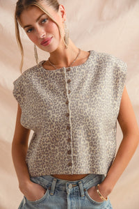 Vintage Leopard Button Vest/Top