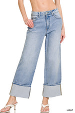 Load image into Gallery viewer, Zenana High Rise Cuff Wide Leg Denim
