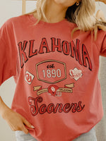 Load image into Gallery viewer, LivyLu Ou Oklahoma Sooners Patches 25 Red Airlume Spun Cotton Tee *Licensed
