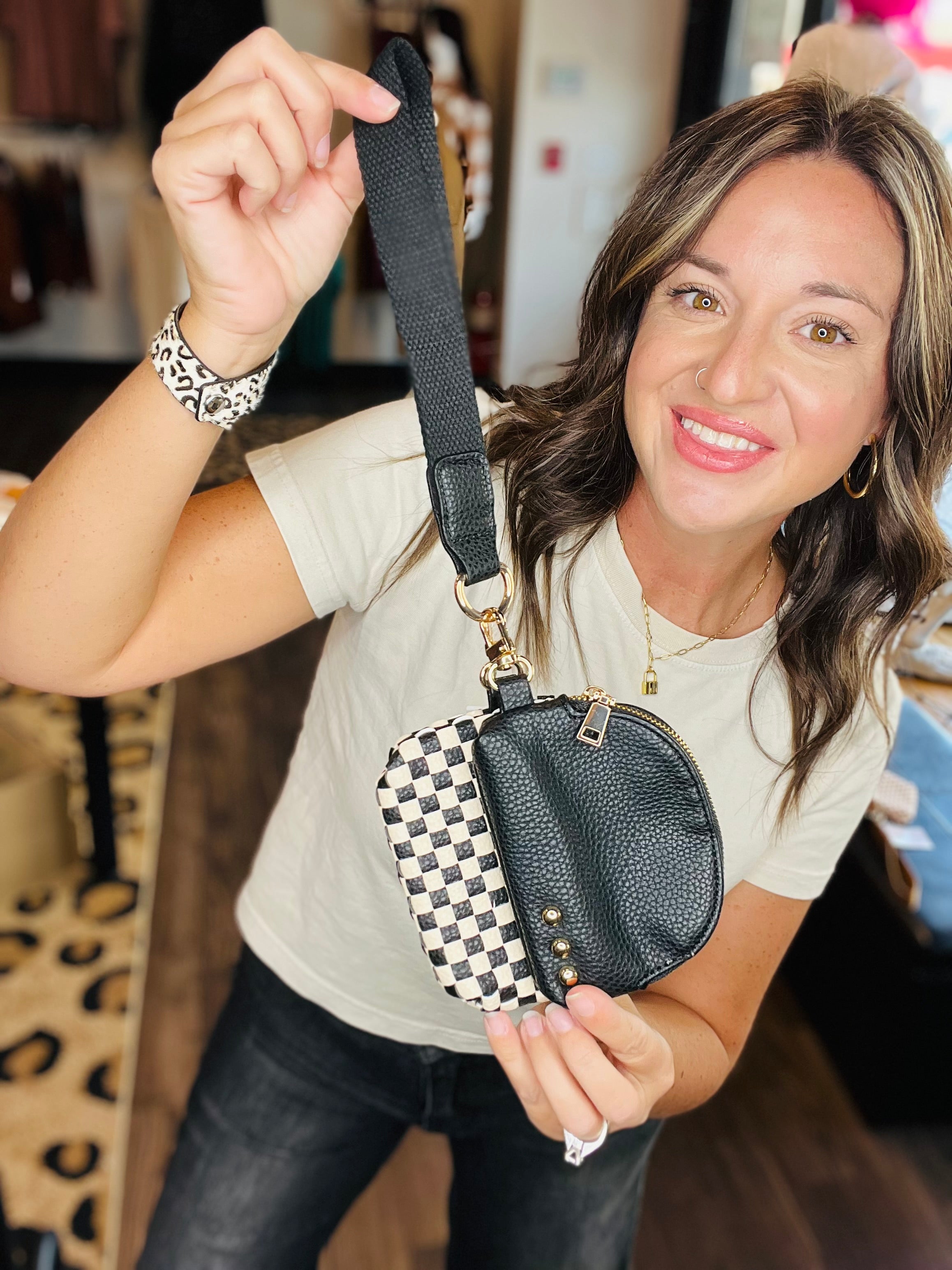 Woven Vegan Leather Wristlet