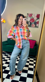 Load image into Gallery viewer, Rainbow Checked Button Down Blouse

