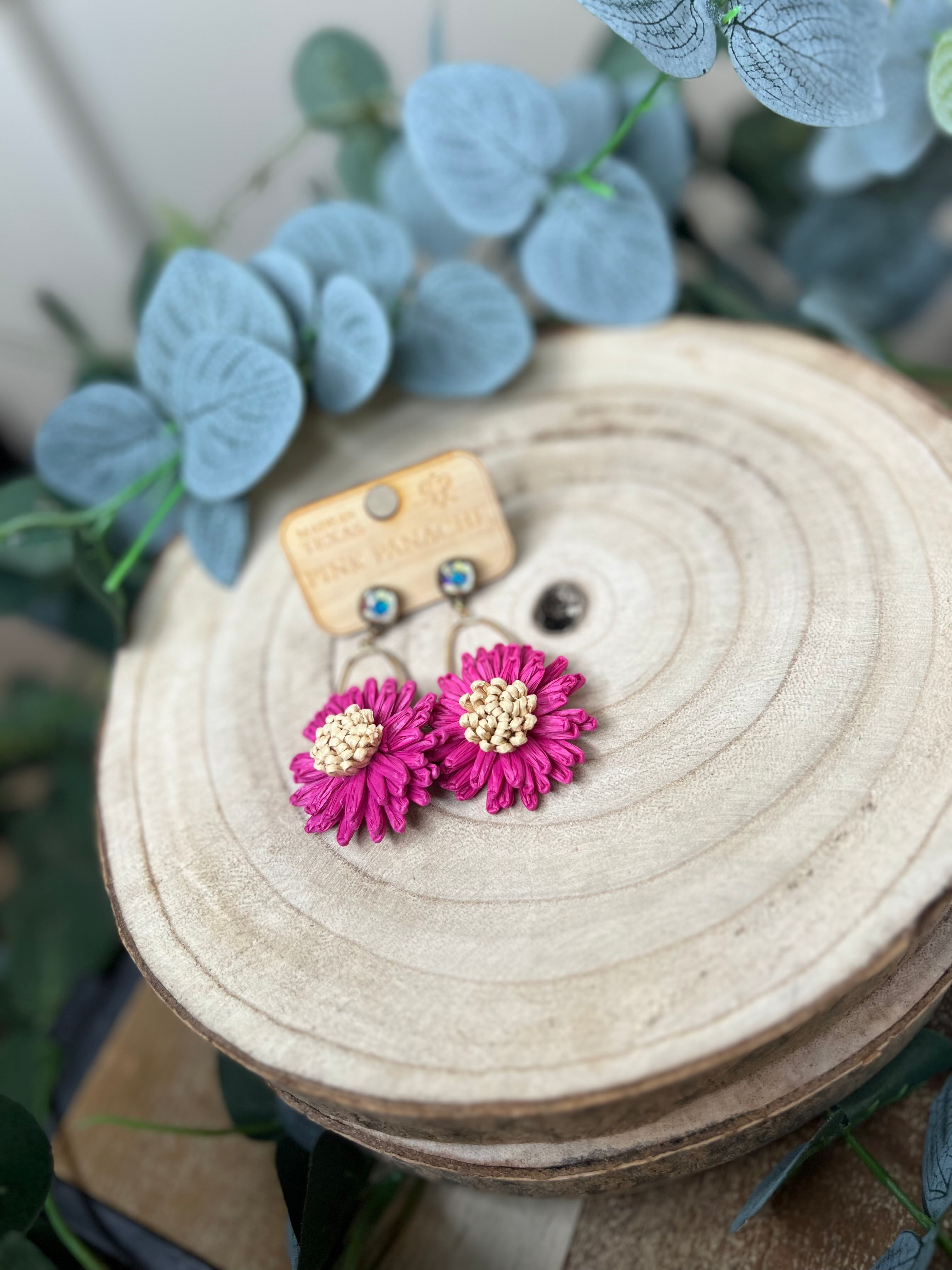 Pink Panache Macrame Flower Earrings