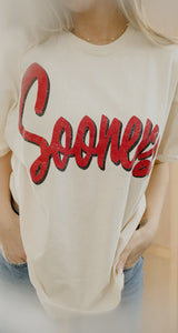 LIVYLU~ Ou Oklahoma Sooners Barbie Off White Thrifted Tee *Licensed