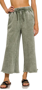 Zenana Lt Olive Acid Wash Palooza Pants