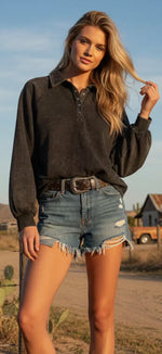 Load image into Gallery viewer, SEWN &amp; SEEN Snap Collared Mineral Wash Sweatshirt
