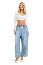 Load image into Gallery viewer, Risen High-Rise Barrel Denim with Drawstring Waist (Light Wash)

