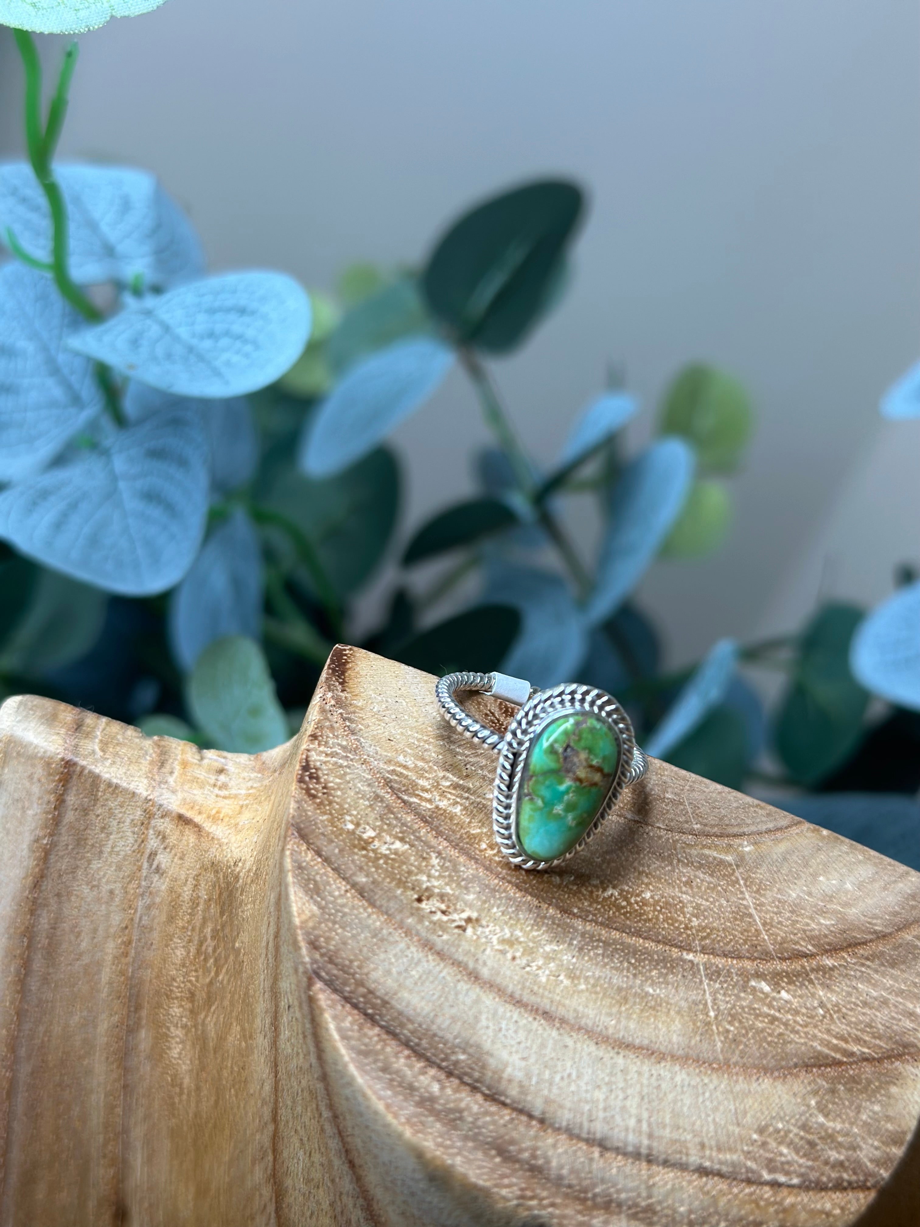 Sterling Silver Rope Ring W/Stone