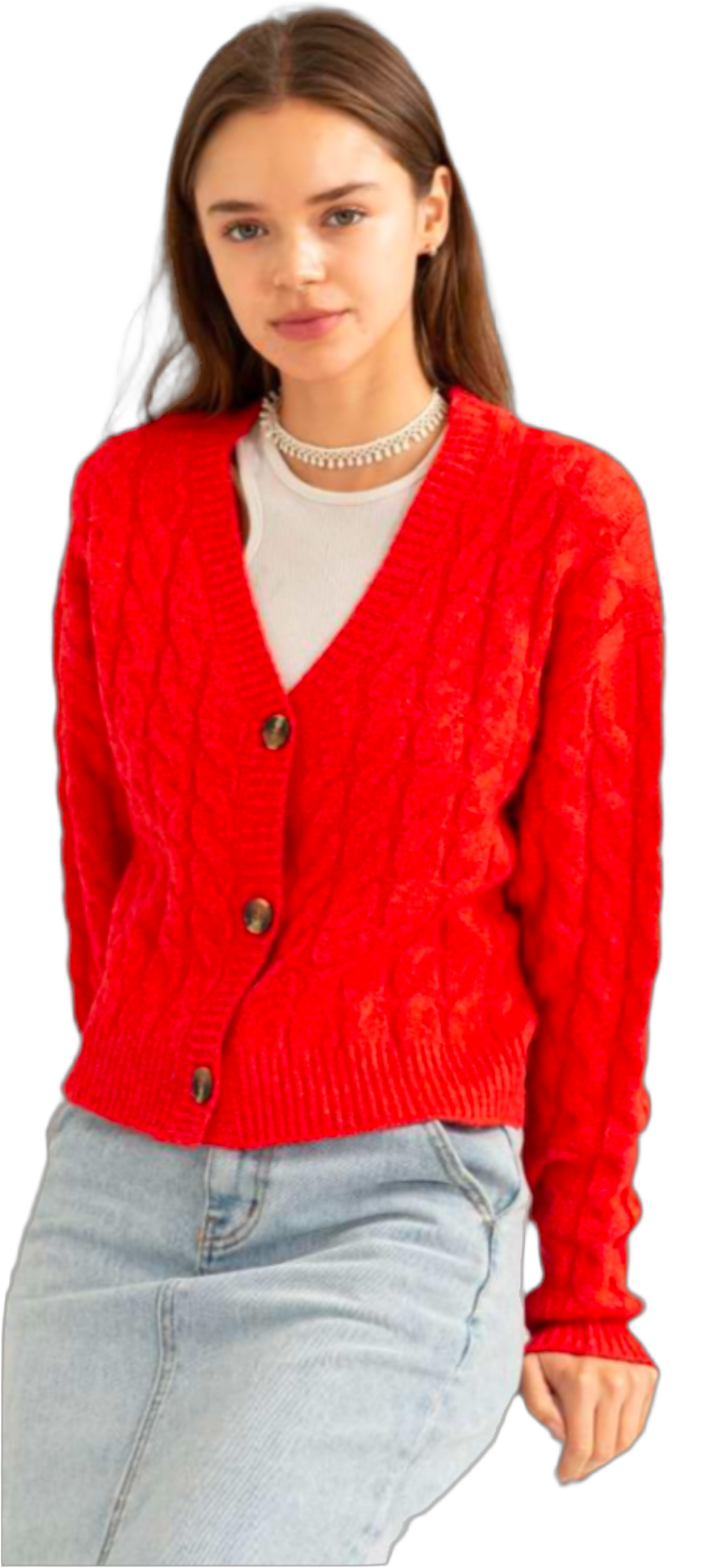 Hyfve Red Cable Knit Cardigan