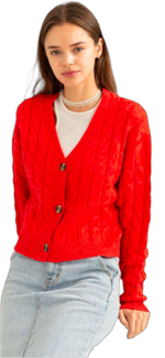 Load image into Gallery viewer, Hyfve Red Cable Knit Cardigan
