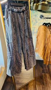 Mineral Washed Leopard Patchwork Pant