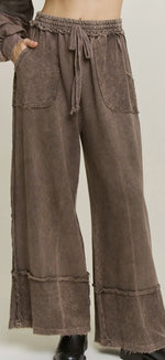 Load image into Gallery viewer, J.HER ~ Mineral-Washed Wide Pants with Raw Hem Frayed Detail
