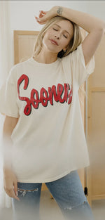 Load image into Gallery viewer, LIVYLU~ Ou Oklahoma Sooners Barbie Off White Thrifted Tee *Licensed
