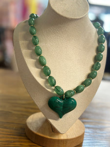Roxie Green Beaded  Necklace W/Heart Charm