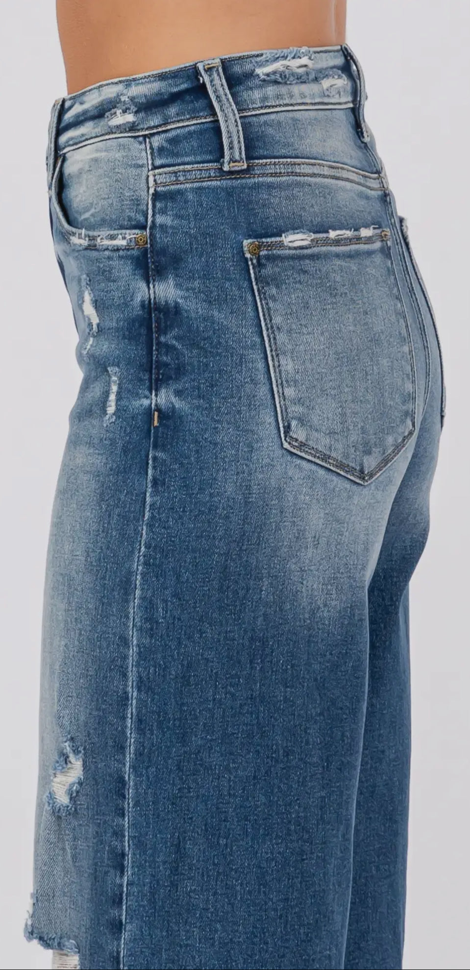 Petra ~ Destroyed High Rise
Relaxed Cropped Wide Leg Denim