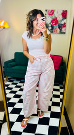 Load image into Gallery viewer, Gingham Print Twill Barrel Jeans
